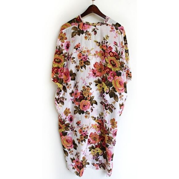 Neem Living Kaftan Coverup White Floral Print Size Medium Large - Picture 2 of 8